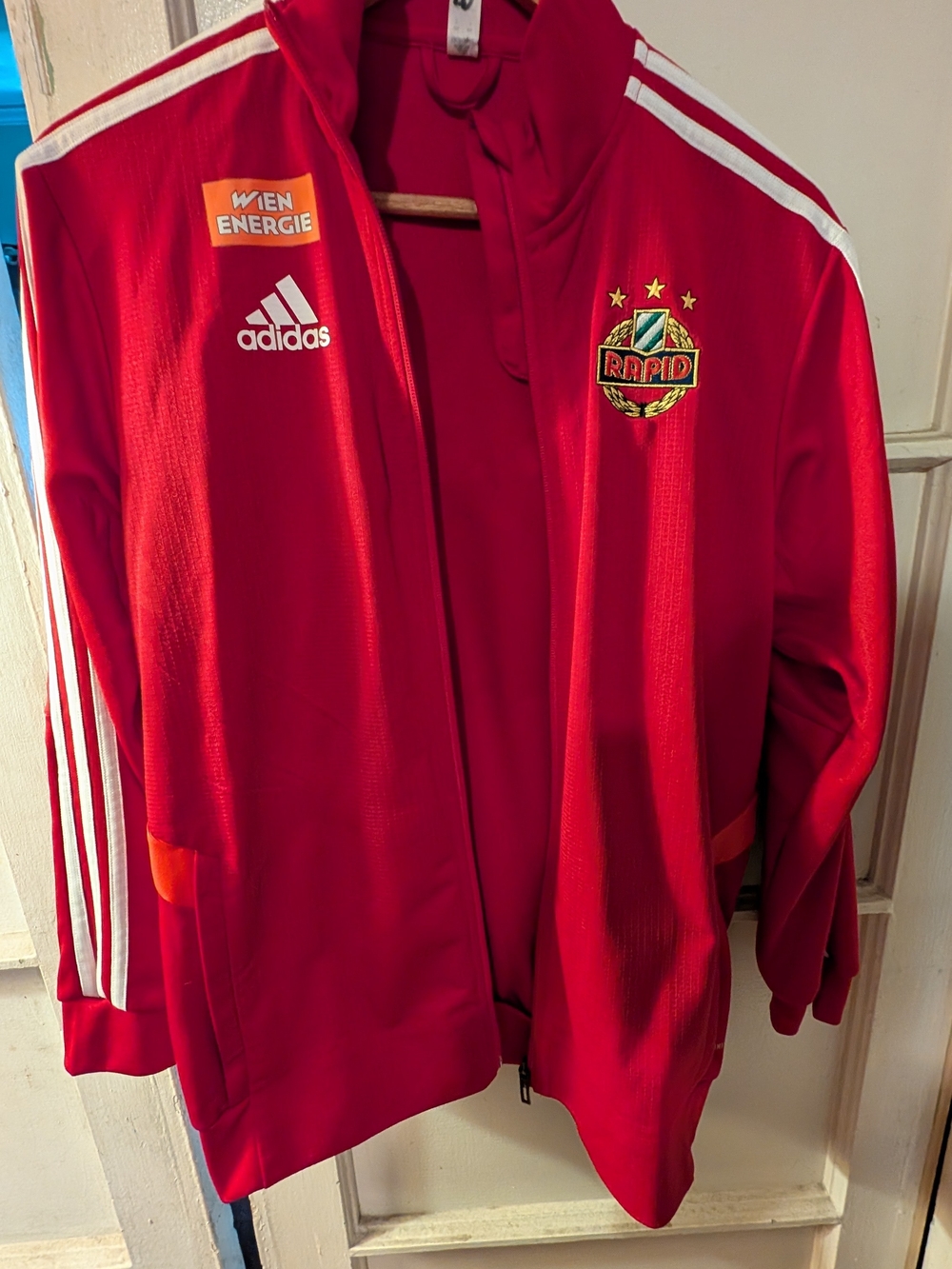 Adidas Red Track Jacket with White Stripes